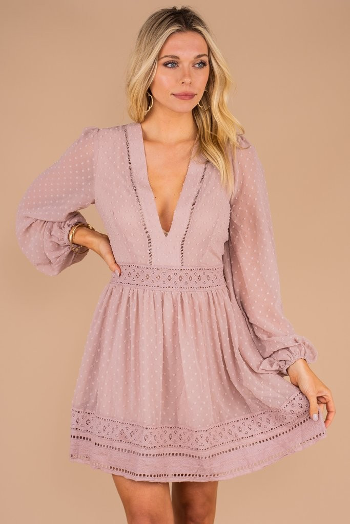 Living In A Dream Mauve Pink Swiss Dot Dress | The Mint Julep Boutique