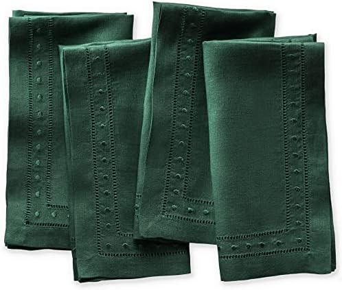 O'lucio Linen Cloth Napkins with Embroidered Swiss Dot - Forest Green 18 x 18 inch, Set of 4 Hems... | Amazon (US)