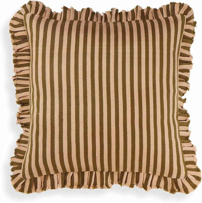 Tov Furniture Alessia Taupe Striped Ruffle 20" Square Accent Pillow | Amazon (US)