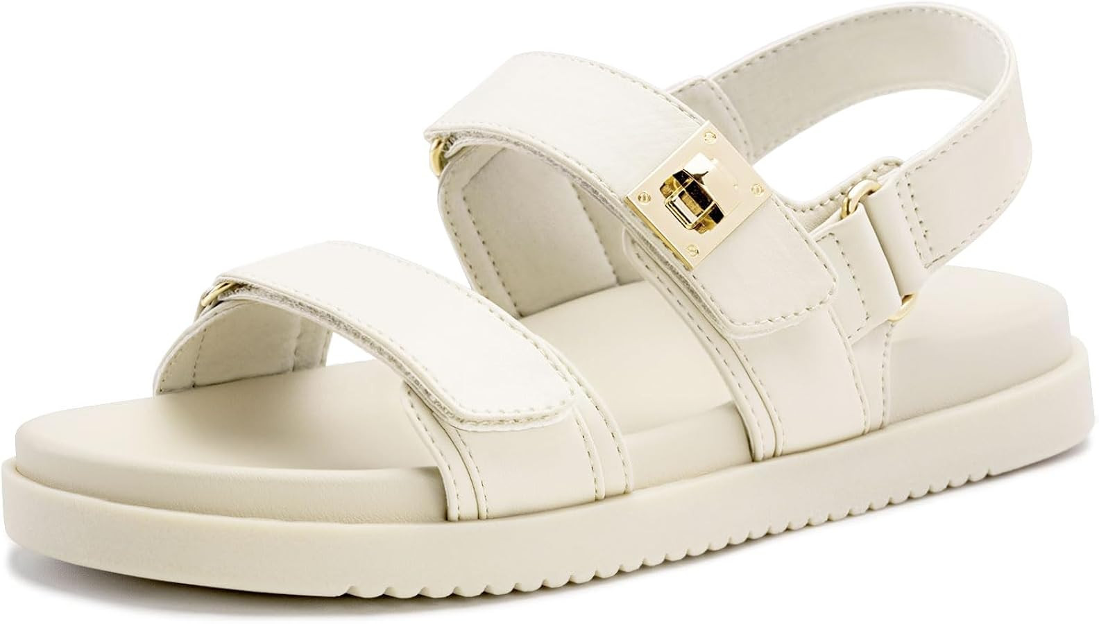 FITORY Women's Flat Sandals Classic Adjustable Double Strap with Cushioned Footbed for Summer Siz... | Amazon (US)