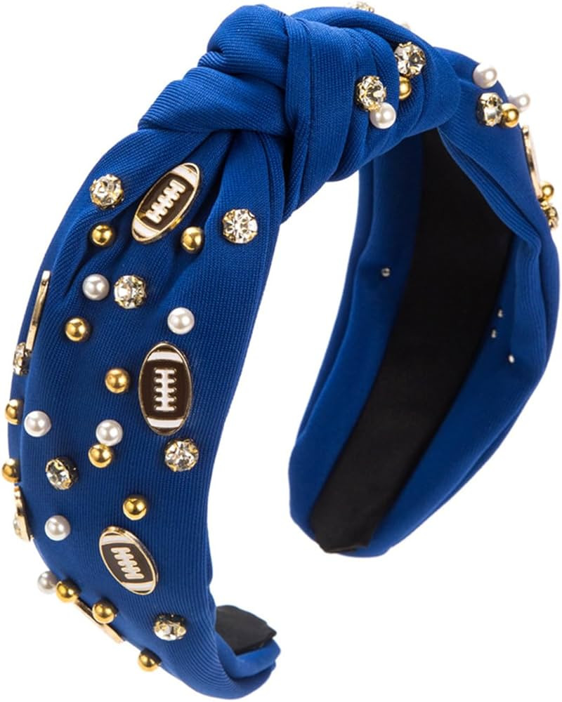 Football Headband For Women Rhinestones Jeweled Top Twist Knotted Wide Headband With Football Pea... | Amazon (US)