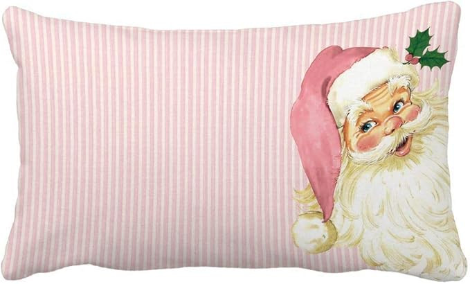 HL HLPPC Pink Vintage Santa Claus Christmas Polyester Lumbar Pillow Covers 12 x 20 Inches | Amazon (US)