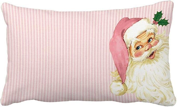 HL HLPPC Pink Vintage Santa Claus Christmas Polyester Lumbar Pillow Covers 12 x 20 Inches | Amazon (US)