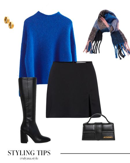 A blue sweater paired with a black mini skirt, knee high boots, handbag and chunky scarf makes a cute winter outfit. 
.
.
.
.
.
.
#LTKunder50 #LTKFind #LTKunder100 #LTKcurves #LTKHalloween 

Fall outfits | date night outfit | Skirt outfit | skirt and sweater | skirt and boots | black skirt | fall skirt | holiday sweater | knit sweater | sweater outfit | fall shoes | fall boots | knee high black boots | black leather boots | designer bags | fall outfit inspo | fall outfits ideas | hoop earrings | 

#LTKsalealert #LTKworkwear #LTKHoliday #LTKSeasonal #LTKtravel #LTKitbag #LTKshoecrush #LTKGiftGuide #LTKstyletip #LTKU