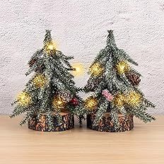 RSSUT 2 Pack Christmas Tabletop Mini Tree Decorations, Faux Evergreen Table Top Flocked Trees, 6.... | Amazon (US)