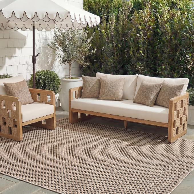 SAFAVIEH Washable Rug Outdoor Courtyard Collection - 8' x 11', Natural & Black, Non-Shedding & Ea... | Amazon (US)