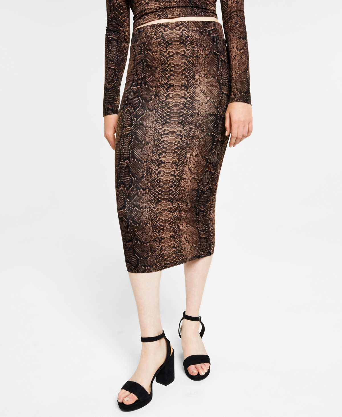 Bar Iii Petite Snake-Print Jersey Pull-On Midi Skirt, Created for Macy's - Snake Python | Macy's