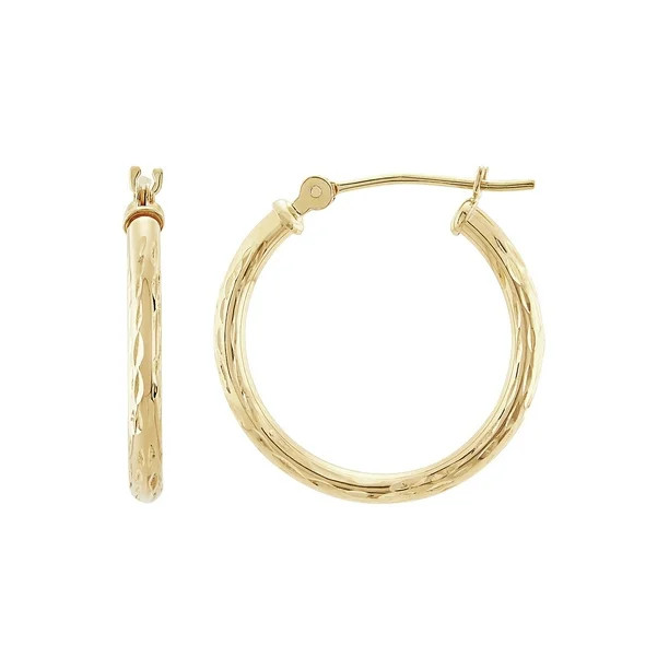 Brilliance Fine Jewelry 10K Yellow Gold Polished and Diamond-Cut Round Tube Hoop Earrings - Walma... | Walmart (US)