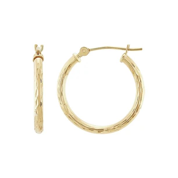 Brilliance Fine Jewelry 10K Yellow Gold Polished and Diamond-Cut Round Tube Hoop Earrings | Walmart (US)