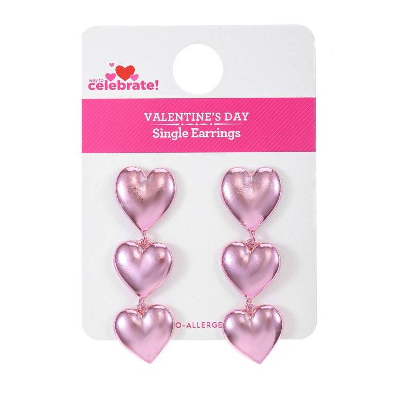 Way to Celebrate Valentine's Day Linear Pink Heart Earrings, 1 Pair | Walmart (US)