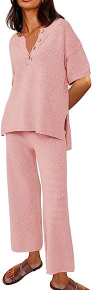 LILLUSORY Womens 2023 Spring Trendy 2 Piece Lounge Sets Cozy Knit Sweater Short Sleeve Slouchy Lo... | Amazon (US)