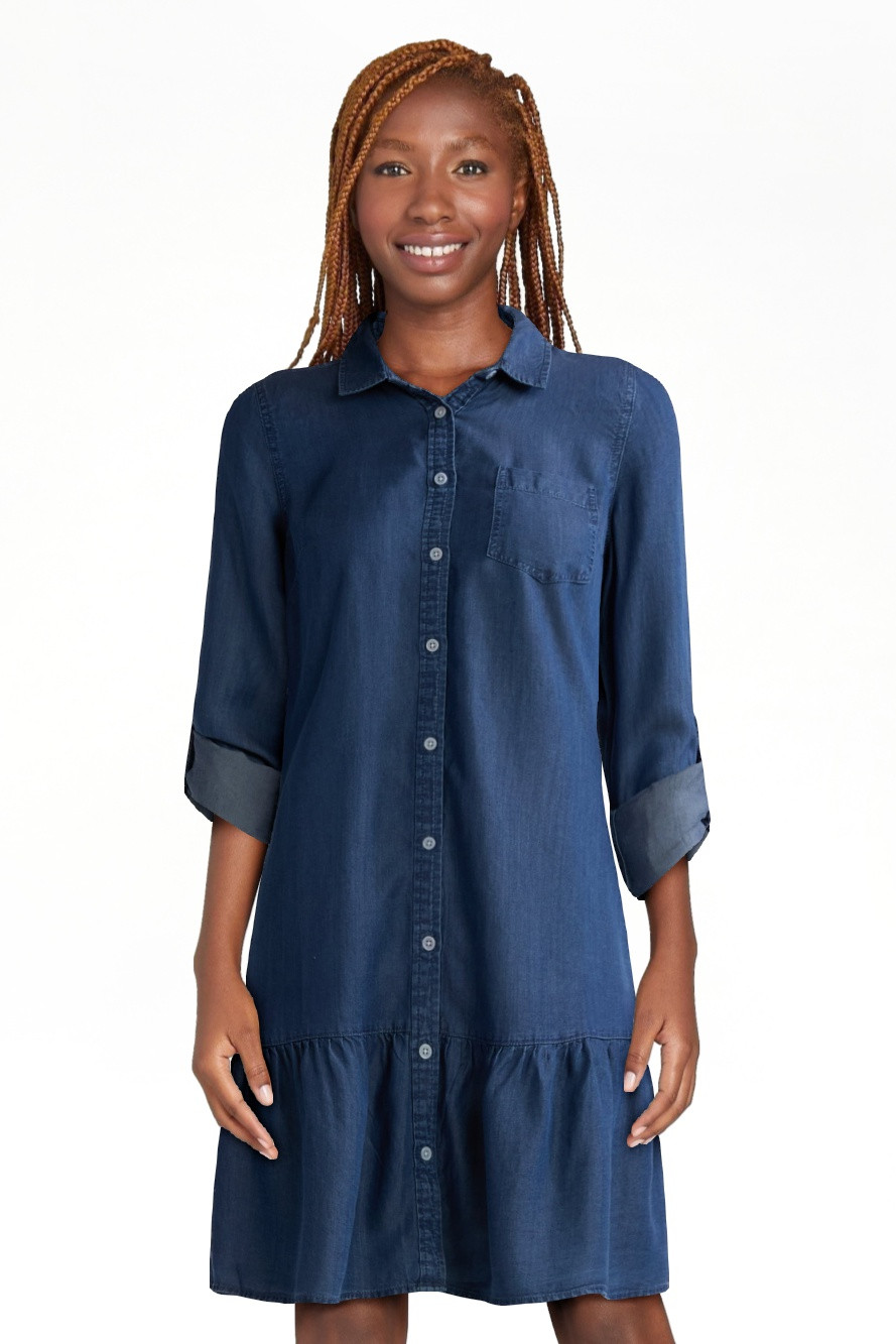 Time and Tru Women's and Women’s Plus Tiered Mini Shirtdress with Long Sleeves, Sizes XS-3XL - ... | Walmart (US)