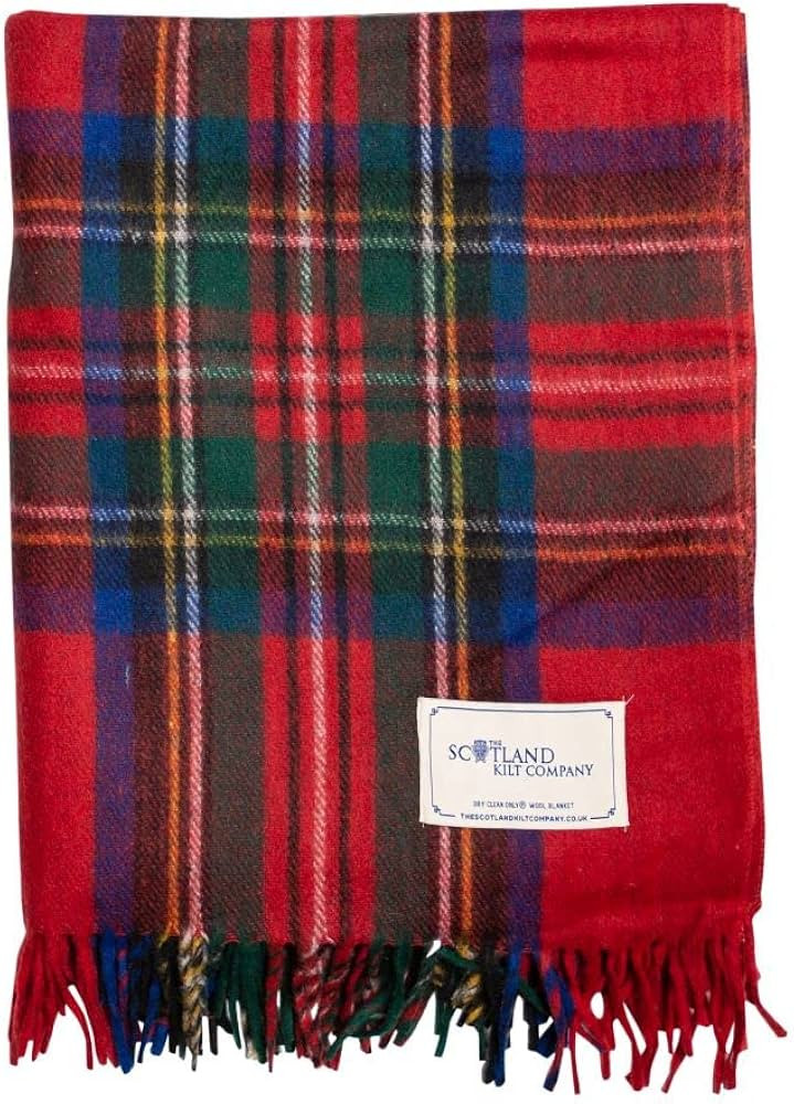 Picnic Rug Scottish Tartan Throw in Royal Stewart - Warm 100% Wool Travel Blanket with Fringed Ed... | Amazon (US)