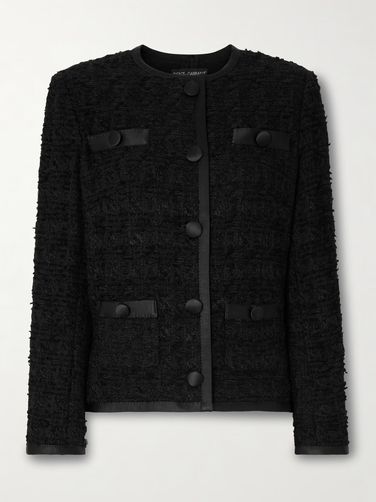 Dolce & Gabbana - Satin-trimmed Tweed Jacket - Black | NET-A-PORTER (US)