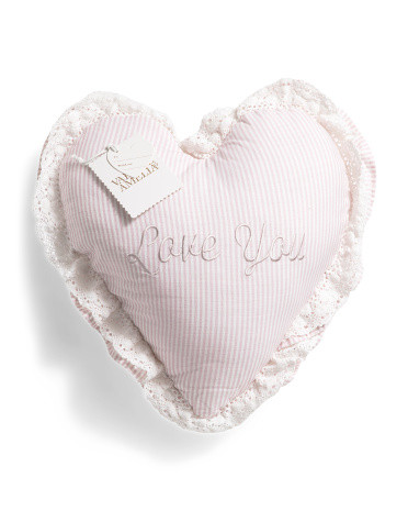 18x18 Embroidered Love You Striped Heart Shaped Pillow With Lace Trim | TJ Maxx