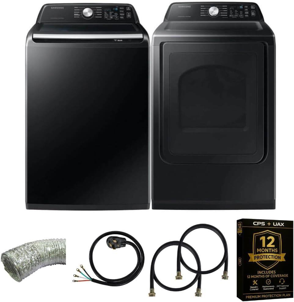 Samsung - Smart 4.7 Cu Ft Top Load Washer & 7.4 Cu Ft Electric Dryer, Sensor Stops Overdrying, Low Vibration Quiet Wash, W - Black | Best Buy U.S.