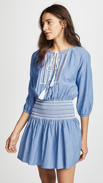 Chambray Embroidery Smocked Waist Dress | Shopbop