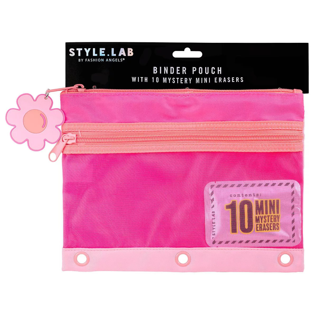Style Lab Colorblocked Nylon and Mesh Binder Pouch with 10 Mini Erasers | Target