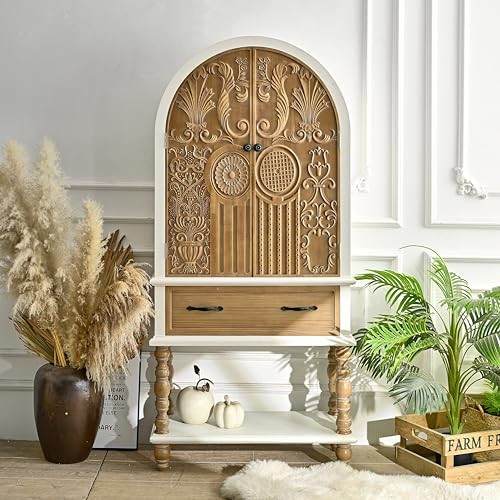 GDFStudio Vintage Floral Carved Wood Storage Cabinet, 2-Door Accent Cabinet with Open Shelf, Sturdy Wooden Console Sideboard for Living Room, Dining Room, Entryway, Kitchen Storage | Amazon (US)
