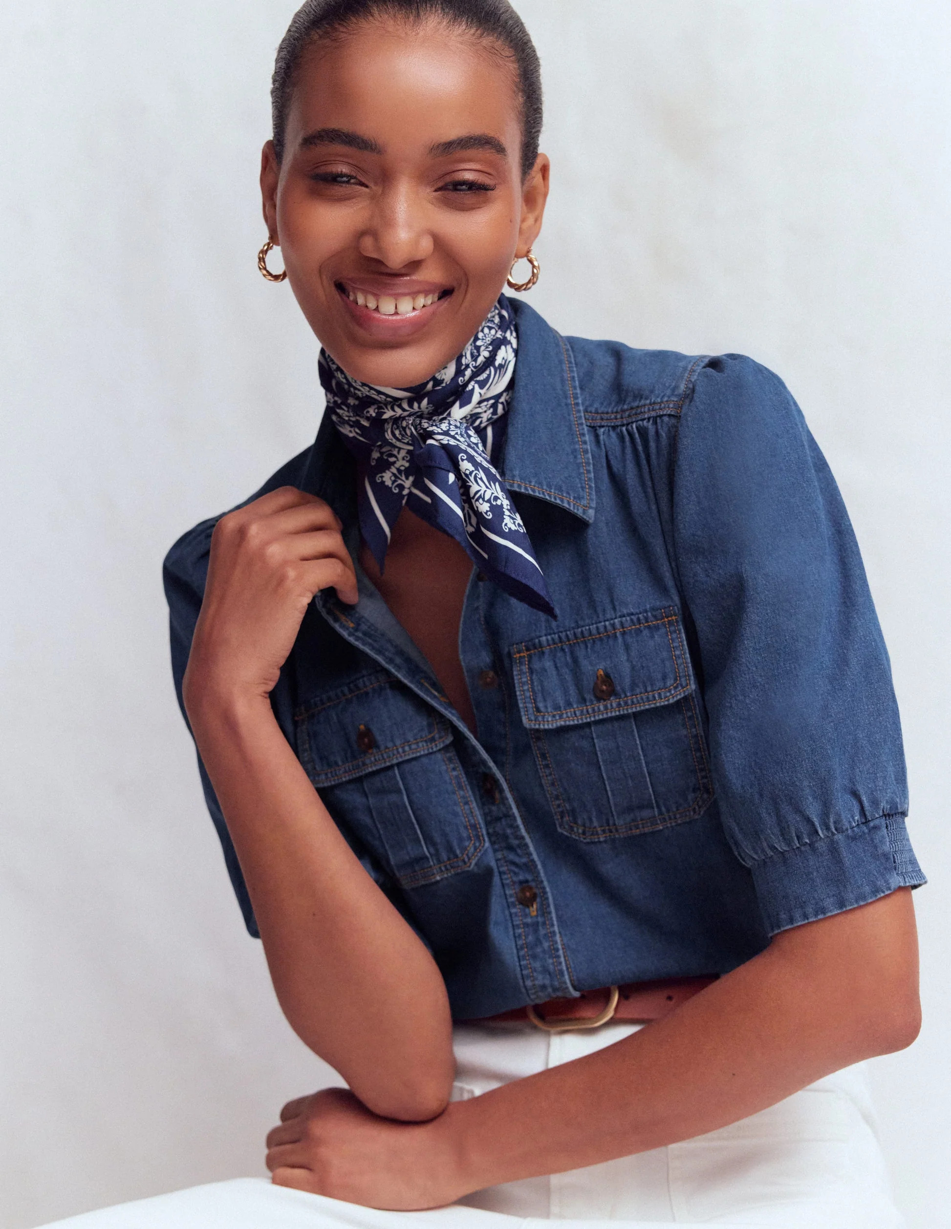 Short Sleeve Denim Top-LIGHT VINTAGE | Boden UK