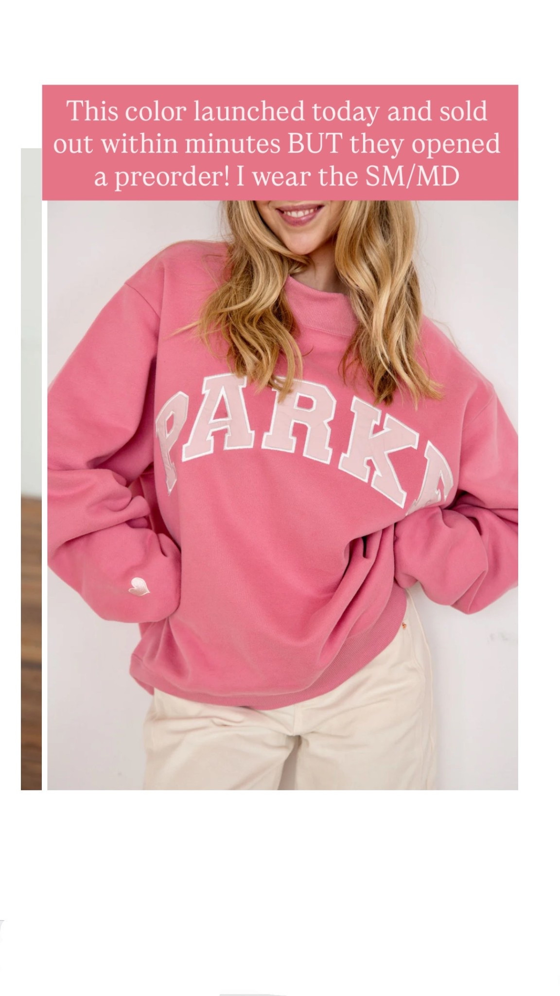 Pink Parke sweatshirt 
Size: SM/MD