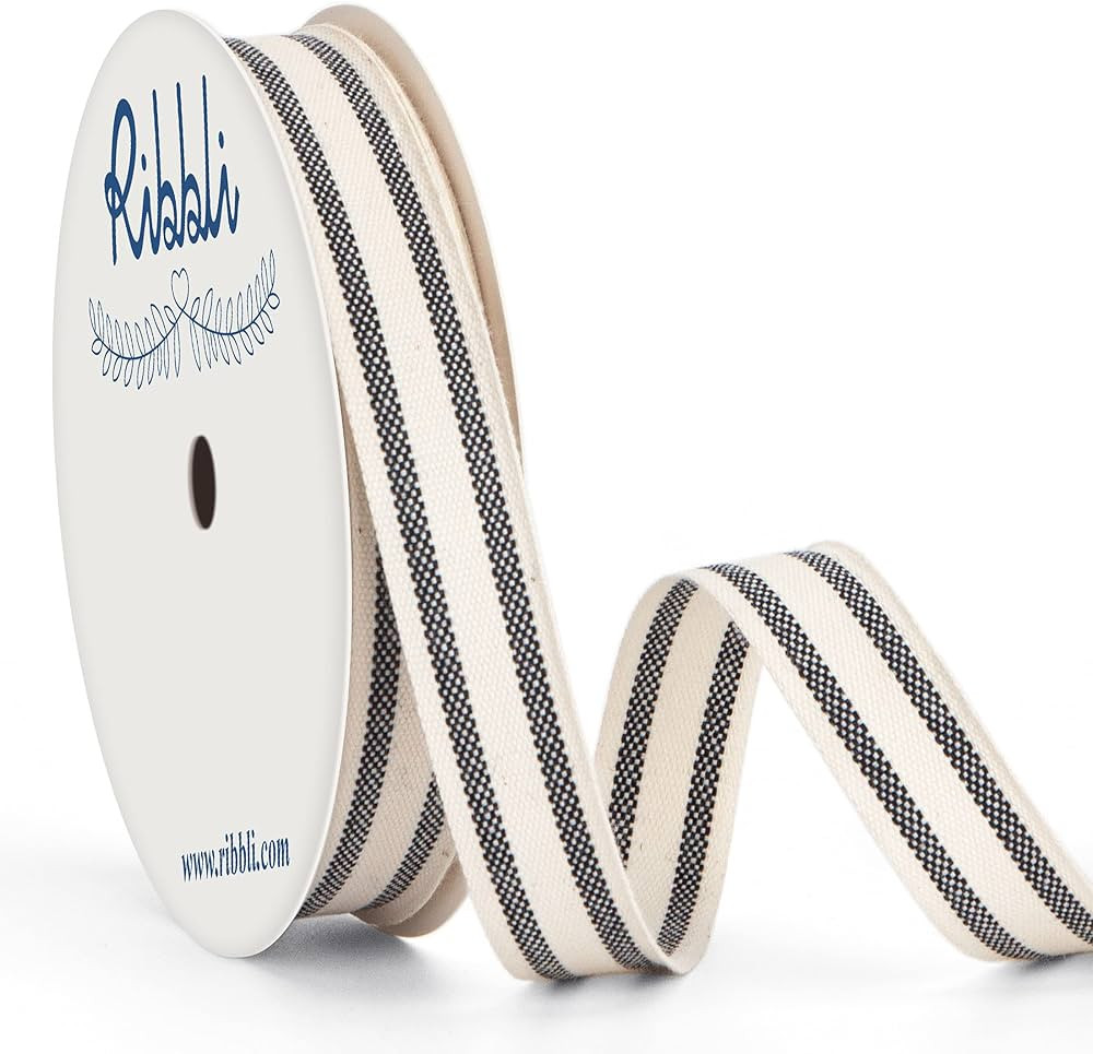 Ribbli Natural Cotton Stripe Ribbon,5/8 Inch x 10 Yard Spool,Natural/Black,Farmhouse Ribbon,Use f... | Amazon (US)