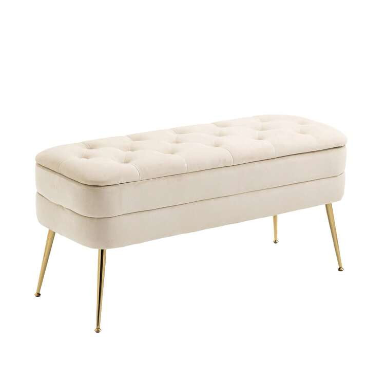 Velvet Bedroom End Bench,Upholstered Fabric Storage Ottoman With Safety Hinge, Entryway Padded Fo... | SHEIN