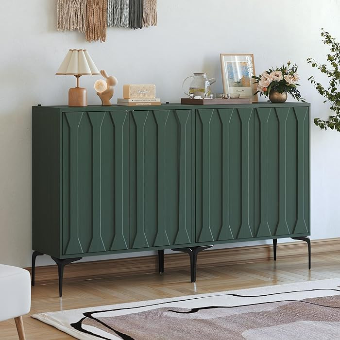 3More 2 Door Accent Cabinet Set of 2,Sideboard Buffet Storage Cabinet with Iron Legs and Adjustab... | Amazon (US)