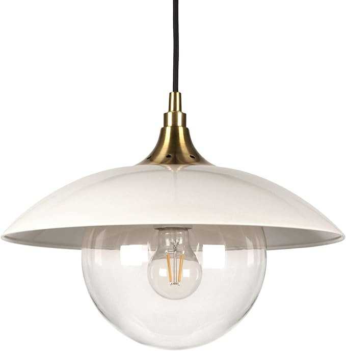 Alvia 14.5" Wide Pendant with Metal/Glass Shade in Pearled White/Brass/Pearled White | Amazon (US)