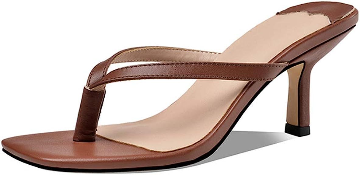 WETKISS Women's Heeled Sandals Square Toe Heels Flip Flop Heels Thong Sandals Slides Kitten Slip ... | Amazon (US)