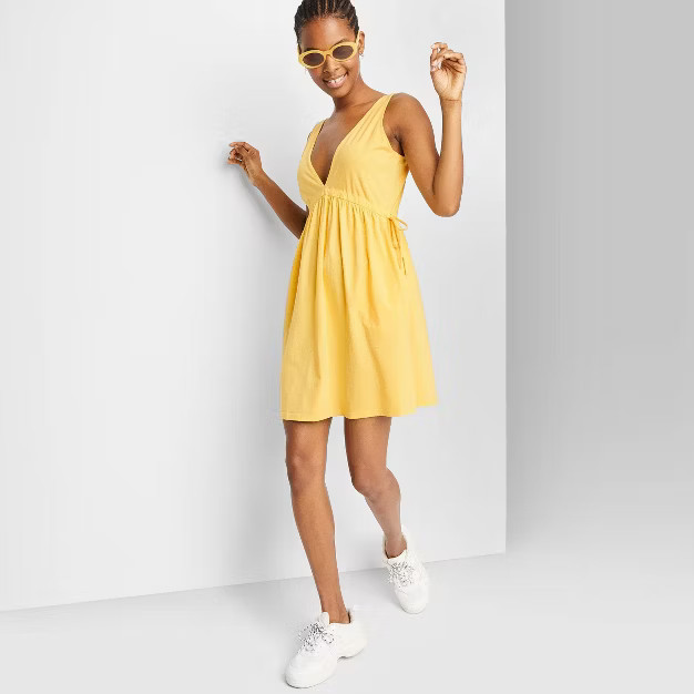 Women's Sleeveless Tie Waist Knit Botanical Dyed Babydoll Dress - Wild Fable™ | Target