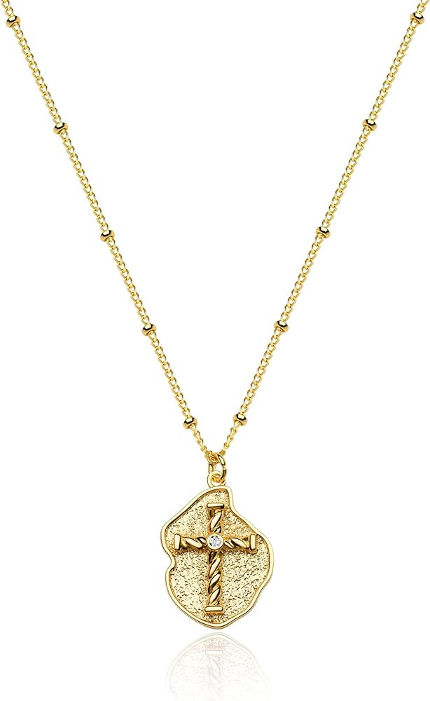 Fettero Cross Necklace Faith Pendant 14K Plated Dainty Chain Minimalist Simple Tiny God Lords Pra... | Amazon (US)