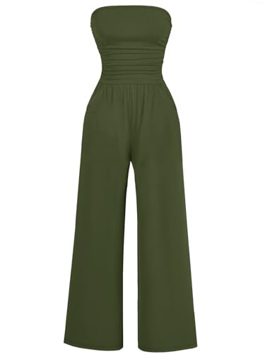 AUXDIO Army Green Jumpsuits for Women Elegant High Waist Solid Color Off Shoulder Casual Summer Vacation Army Green XL | Amazon (US)