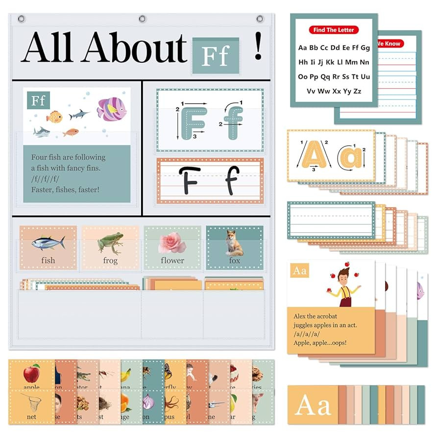 All About Letters Pocket Chart with 99 ABC Flash Cards, Letter of The Day/Week Daypocket Chart, L... | Amazon (US)