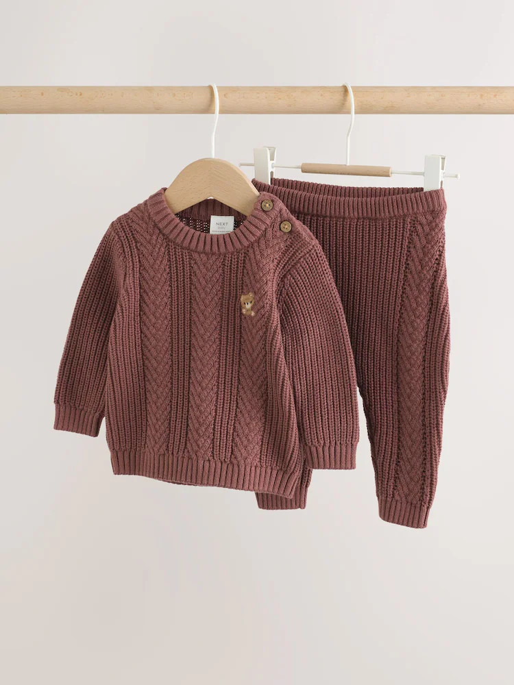 Chocolate Brown Baby Cable Knit Jumper and Leggings Set (0mths-2yrs) | Next US
