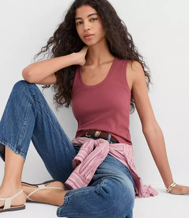 Petite Perfect Ribbed Scoop Neck Tank Top | LOFT