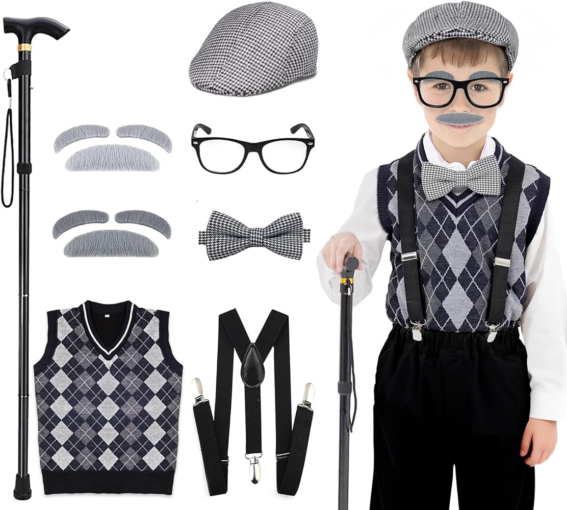 Kids 100 Days of School Costume for Boys,Toddler old man costume for Kid, Grandpa Vest Set for Ch... | Amazon (US)