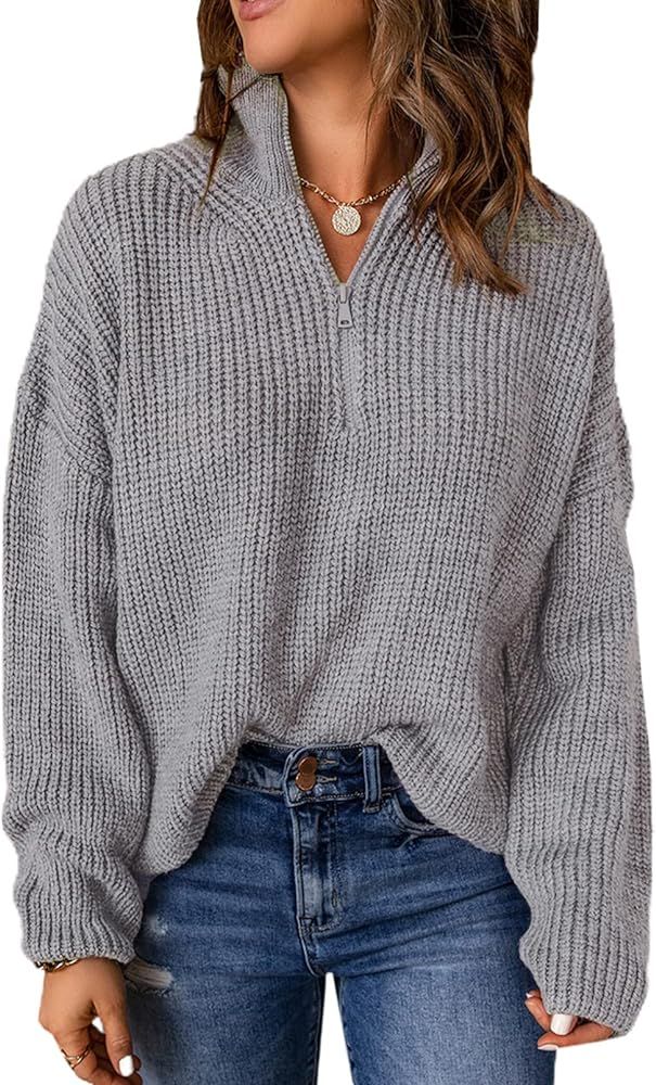 Women's Elegant Zip Knitted Jumper Women's Turtleneck Pullover Autumn Chunky Knit Pullover for Wo... | Amazon (DE)