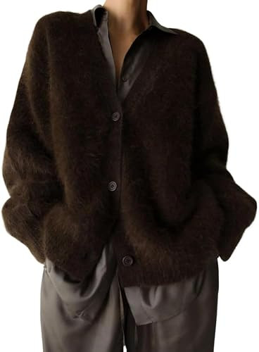 Womens Fuzzy Sweaters Cardigan V-Neck Button Down Oversized Mohair Sweater Casual Y2k 2026 Fall W... | Amazon (US)