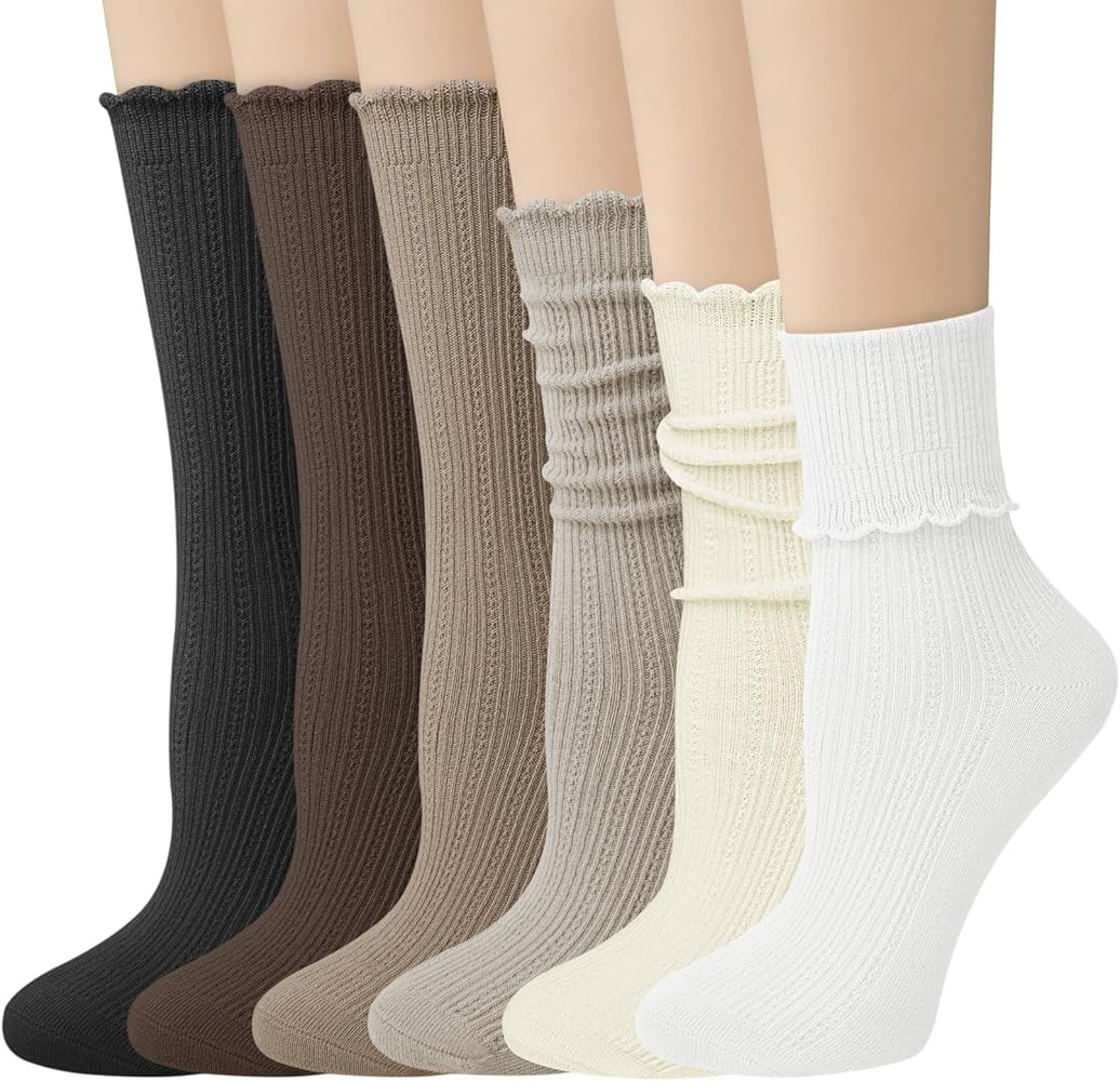 Justay 6 Pairs Womens Ruffle Socks Cute Frilly Crew Boot Casual Slouch Cotton Socks for Women Gif... | Amazon (US)