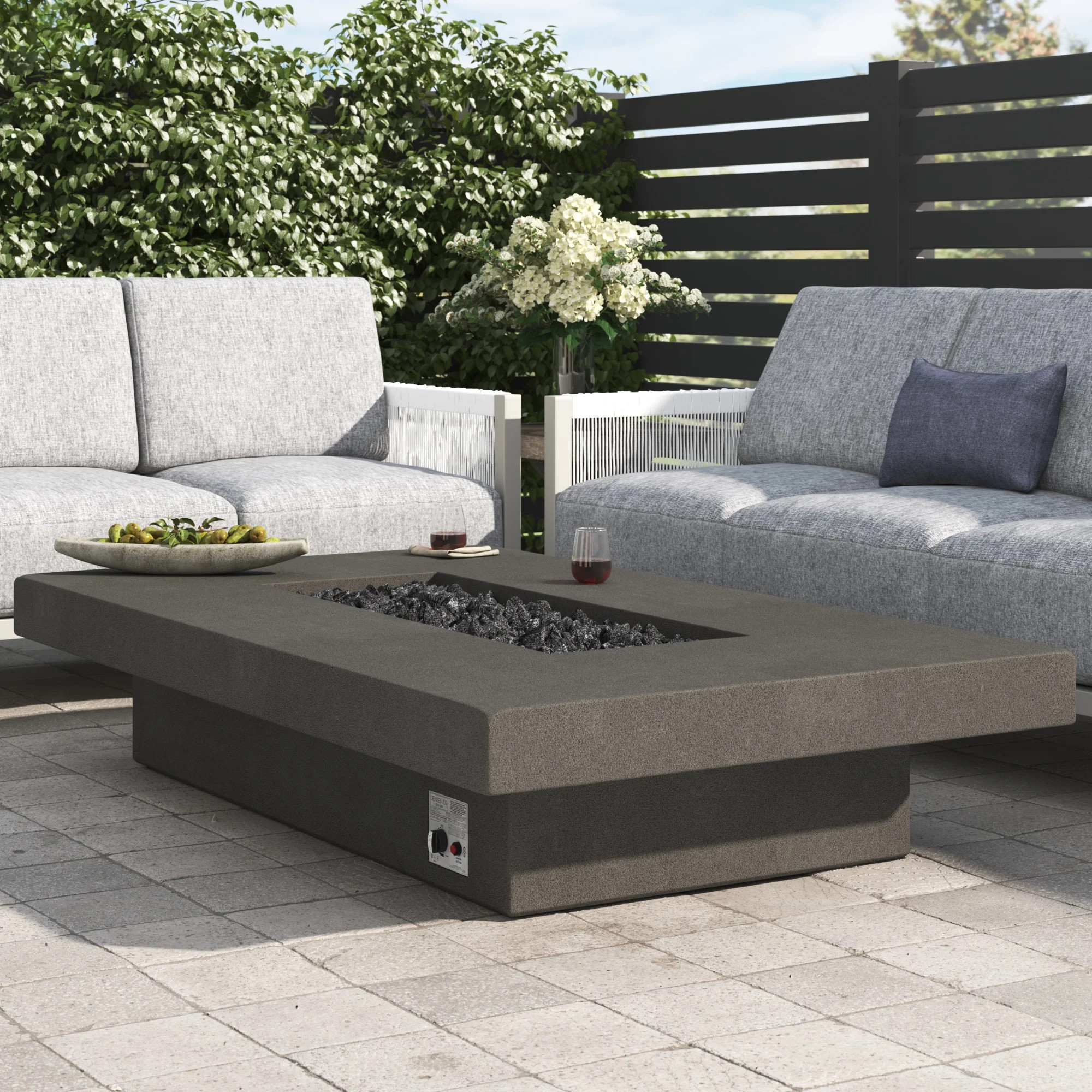 Geneva 72" Rectangle Concrete Propane Fire Pit Table by Jensen Co. | Wayfair North America