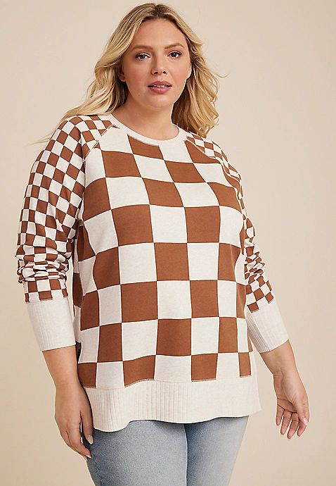 Plus Size Willowsoft Checkered Sweatshirt | Maurices