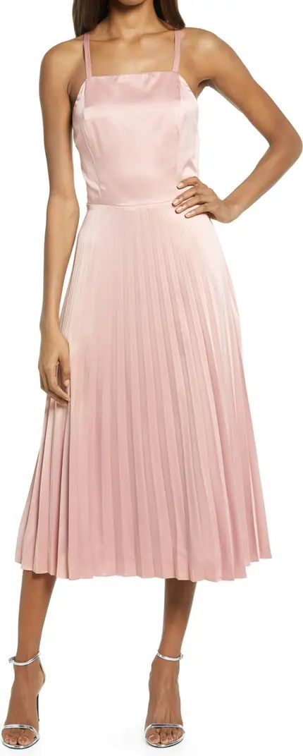 Lulus Give Us a Twirl Pleated Satin Midi Dress | Nordstrom | Nordstrom
