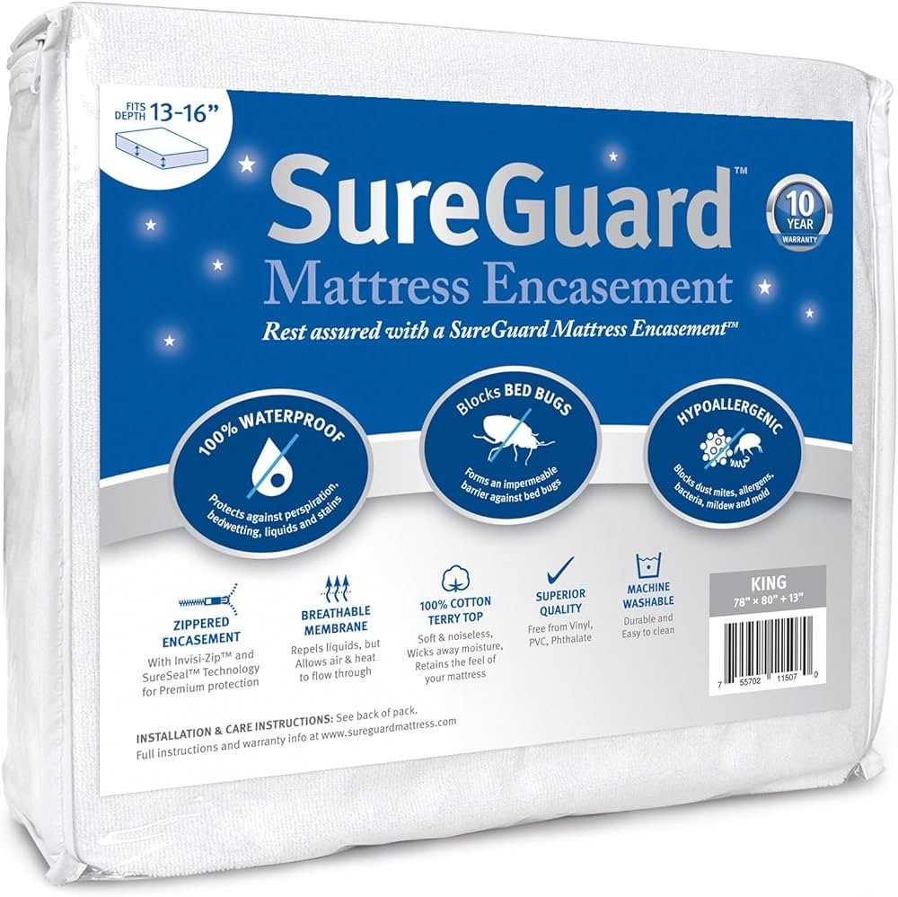 King (13-16 in. Deep) SureGuard Mattress Encasement - 100% Waterproof, Bed Bug Proof, Hypoallerge... | Amazon (US)