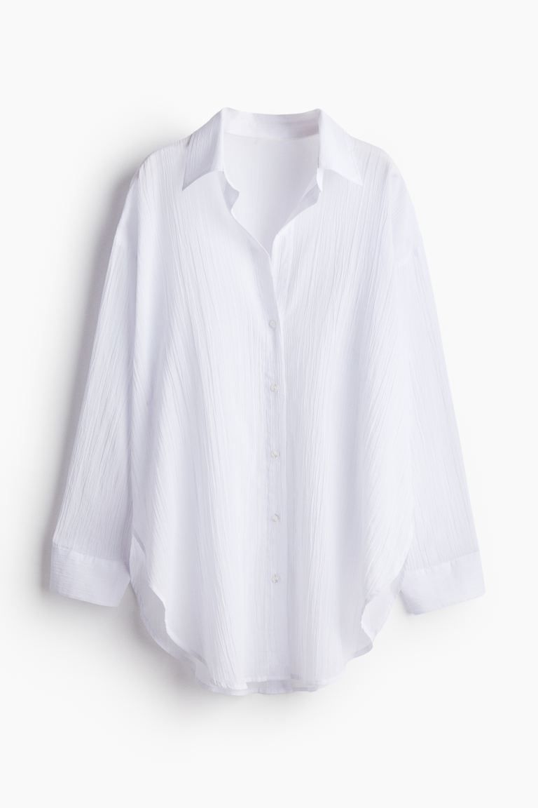 Long Cotton Shirt - White - Ladies | H&M US | H&M (US + CA)