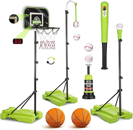 4 in 1 Kids Basketball Hoop and Tball Set for kids 3-5, Adjustable Height Toddler Basketball Hoop... | Amazon (US)