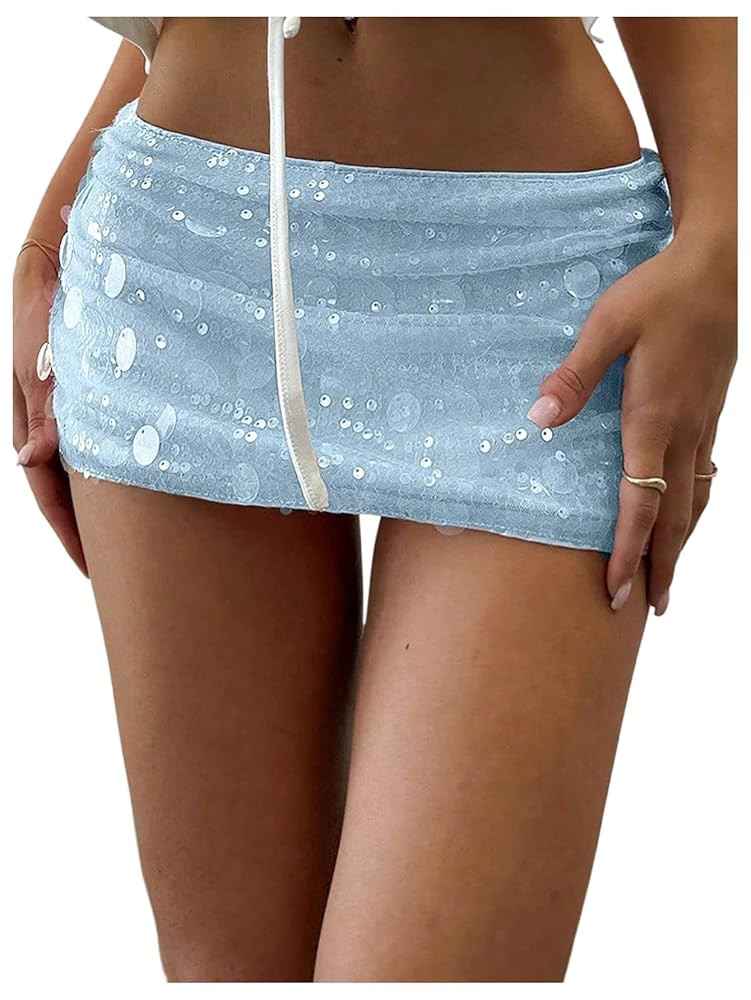 Floerns Women's Sequin Low Waist Mini Skorts Music Festival Night Out Skirt Shorts | Amazon (US)
