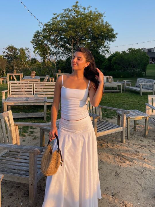 my abercrombie summer uniform 🤍 white tank & maxi skirt paired with a raffia bag. 

 #LTKgrwm #LTKootd #LTKSeasonal