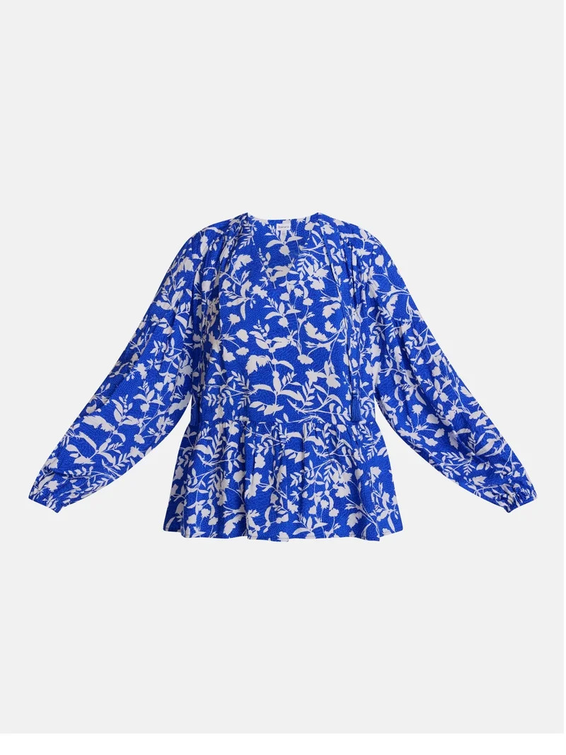 Scenario Women's Gathered Yoke Blouse with Long Sleeves, Sizes XS-XXXL | Walmart (US)