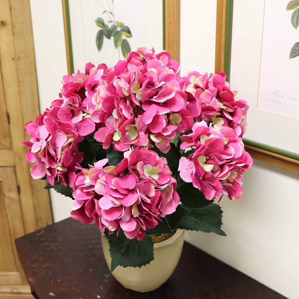 Fuchsia Hydrangea Silk Flowers Plant - Stunning Artificial Hydrangeas Bush with 7 Large Blooms, S... | Amazon (US)
